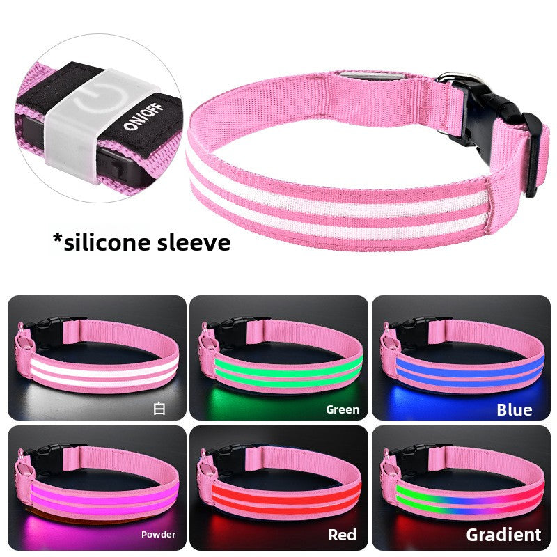 Multicolored glowing dog collar