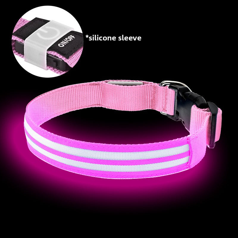 Multicolored glowing dog collar
